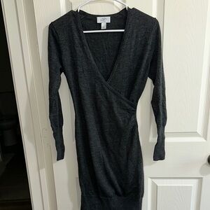 LOFT Black and Gray Wrap Knee-Length Dress